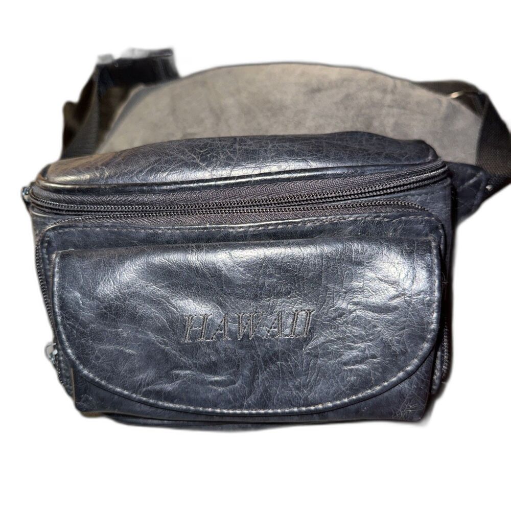 Vintage Victor Leather Black Fanny Pack Hawaii Waist Belt Bag Fanny Hip Bag